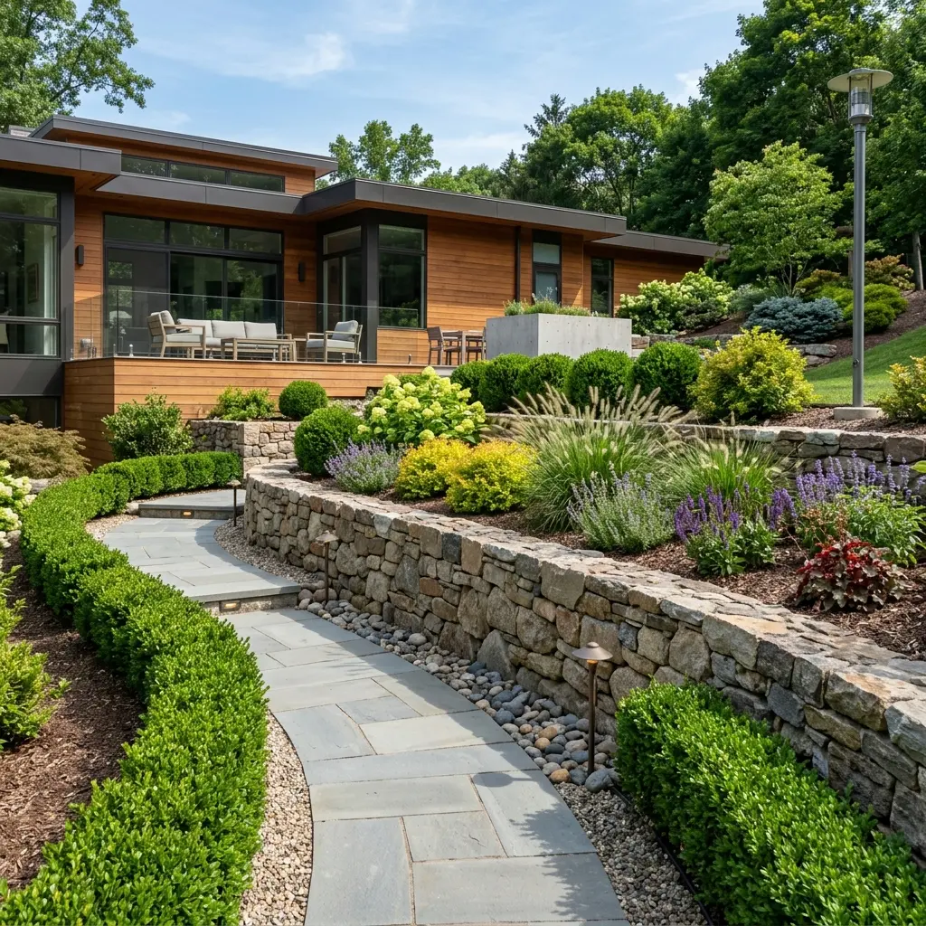Stone Retaining Wall Garden Design