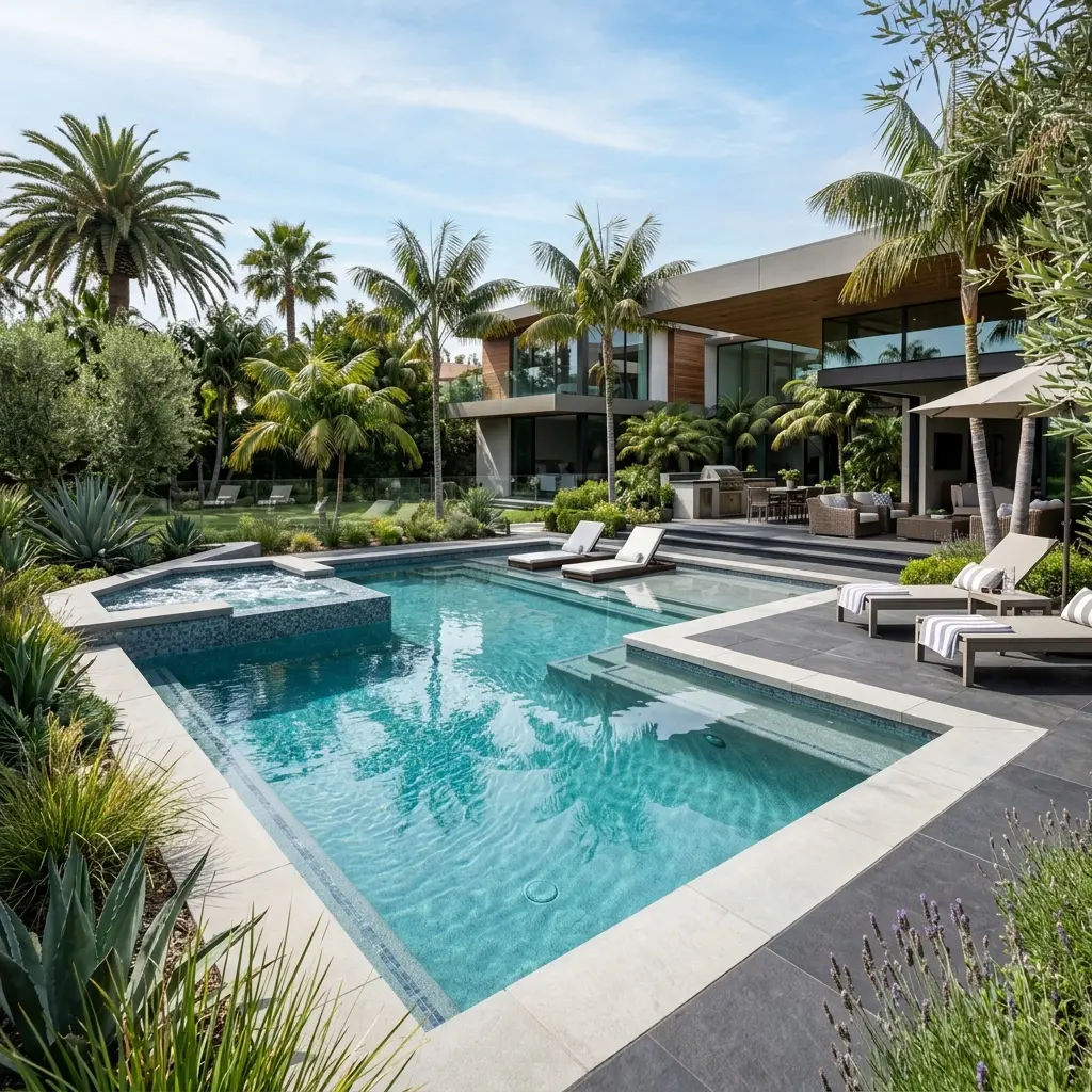 Modern Geometric Swimming Pool and Spa